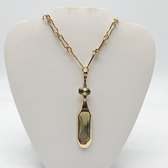 Robert Lee Morris RLM Gold Plated Necklace Faceted Glass Pendant Chain Link - Picture 1 of 9